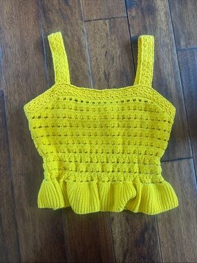 J. Crew Yellow Crochet Knit Ruffle-Hem Camisole